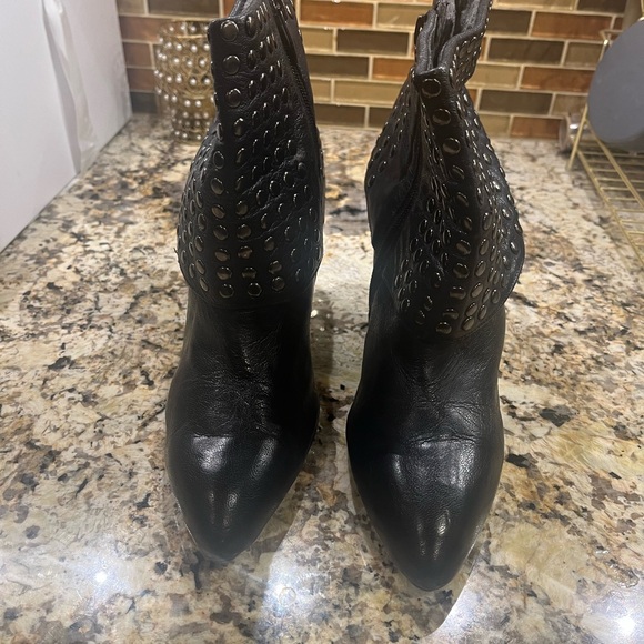 Enzo Studded Black Leather Ankle Boots - Picture 2 of 8